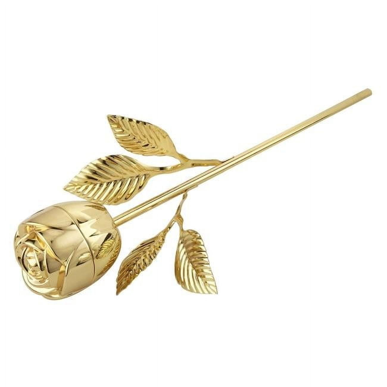 Gold Finish Rose Ring Holder, Long Stem