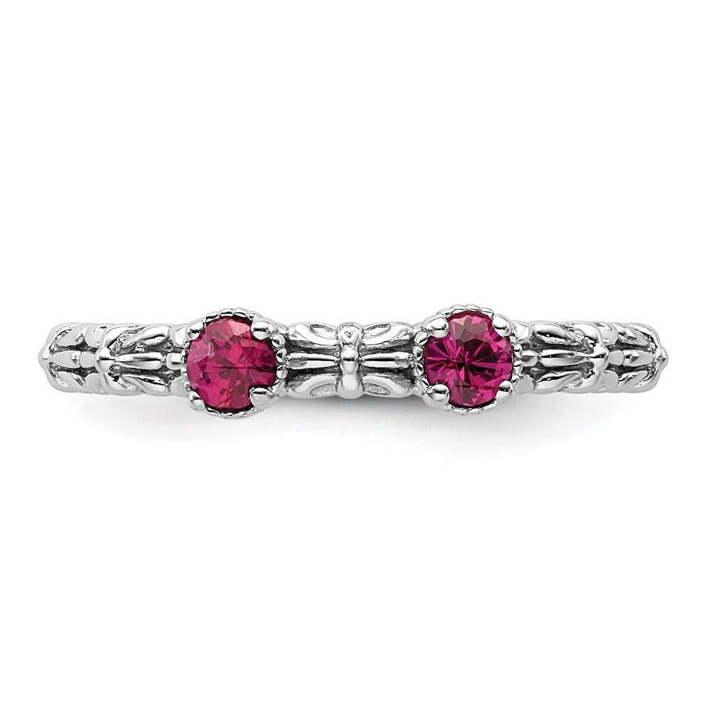 Sterling Silver Stackable Expressions Created Ruby Two Stone Ring Size -10