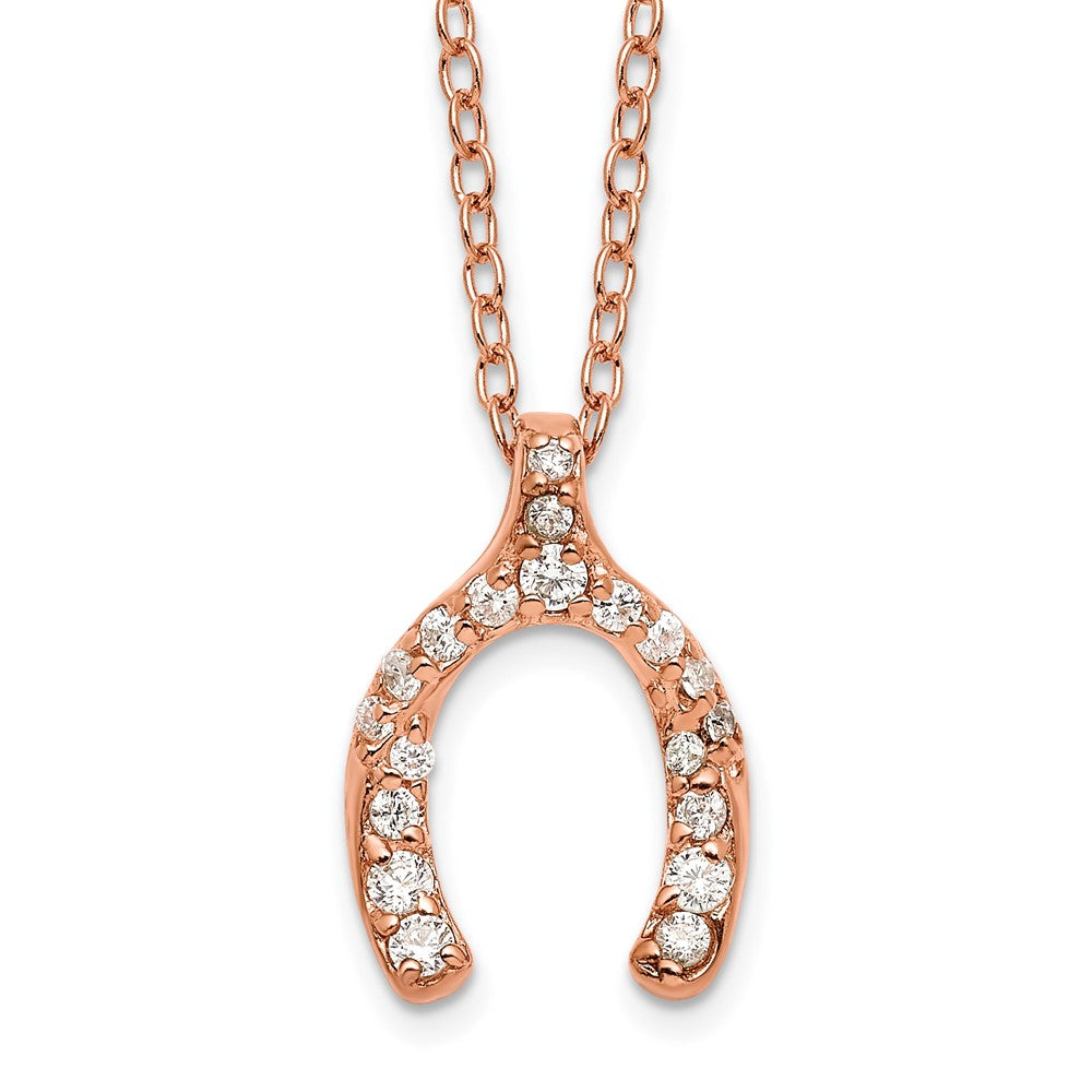 Sterling Silver Rose-plated CZ Mini Wish Bone with 2 in ext Necklace