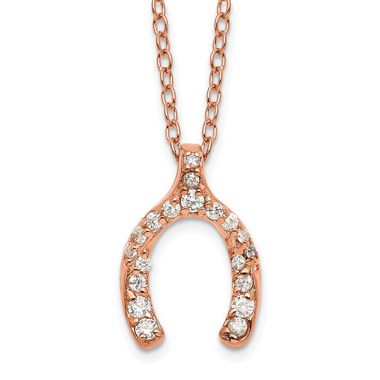 Sterling Silver Rose-plated CZ Mini Wish Bone with 2 in ext Necklace