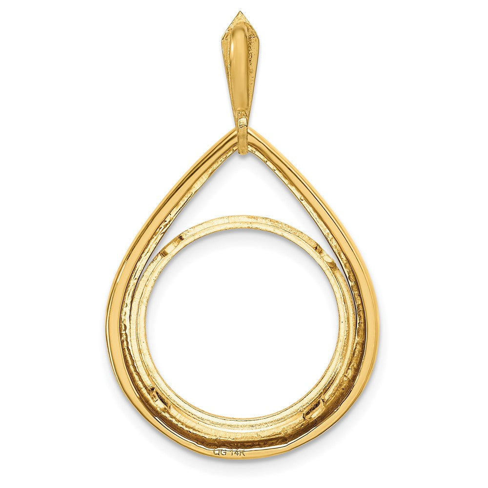 Wideband Distinguished Coin Jewelry 14k Polished Teardrop Shaped 16.5mm Prong Coin Bezel Pendant