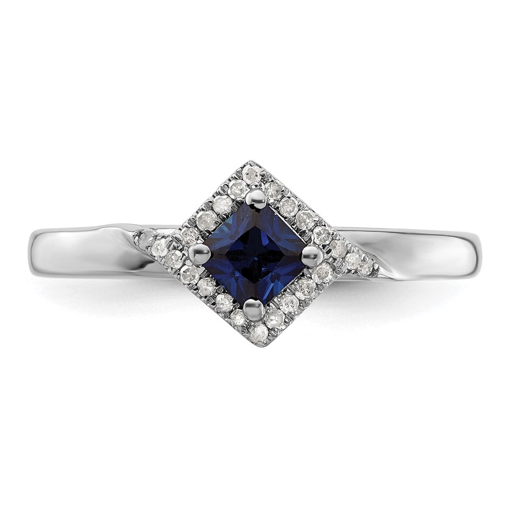 Sterling Silver Stackable Expressions Polished Cr. Sapphire & Dia Ring Size -7