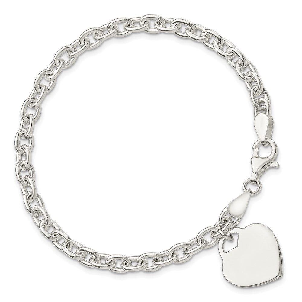 Sterling Silver 1.5mm Engraveable Heart Charm Bracelet 8.5 inches
