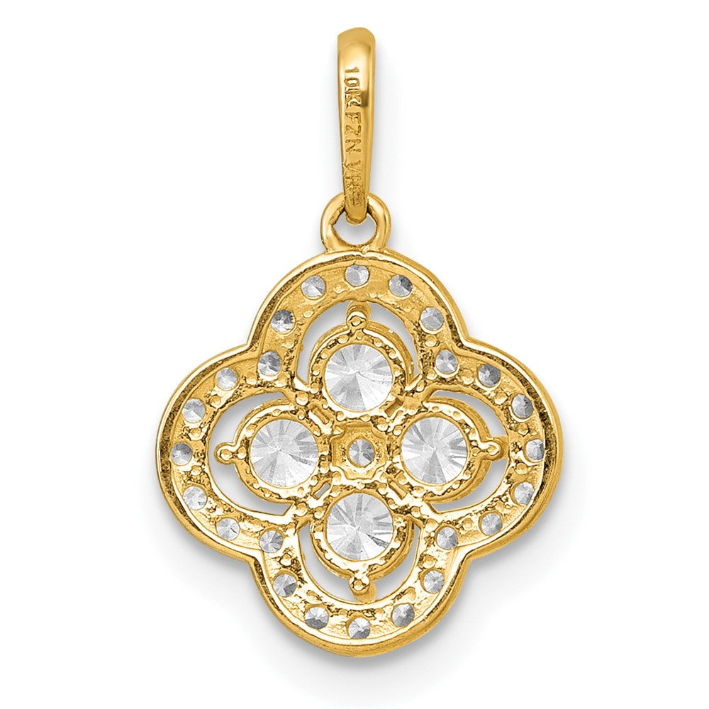 10k Polished Fancy CZ Flower Pendant