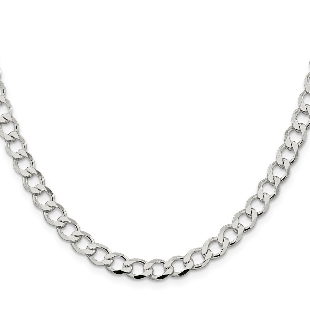 Sterling Silver 6.7mm Semi-solid Flat Curb Chain 24 Inches
