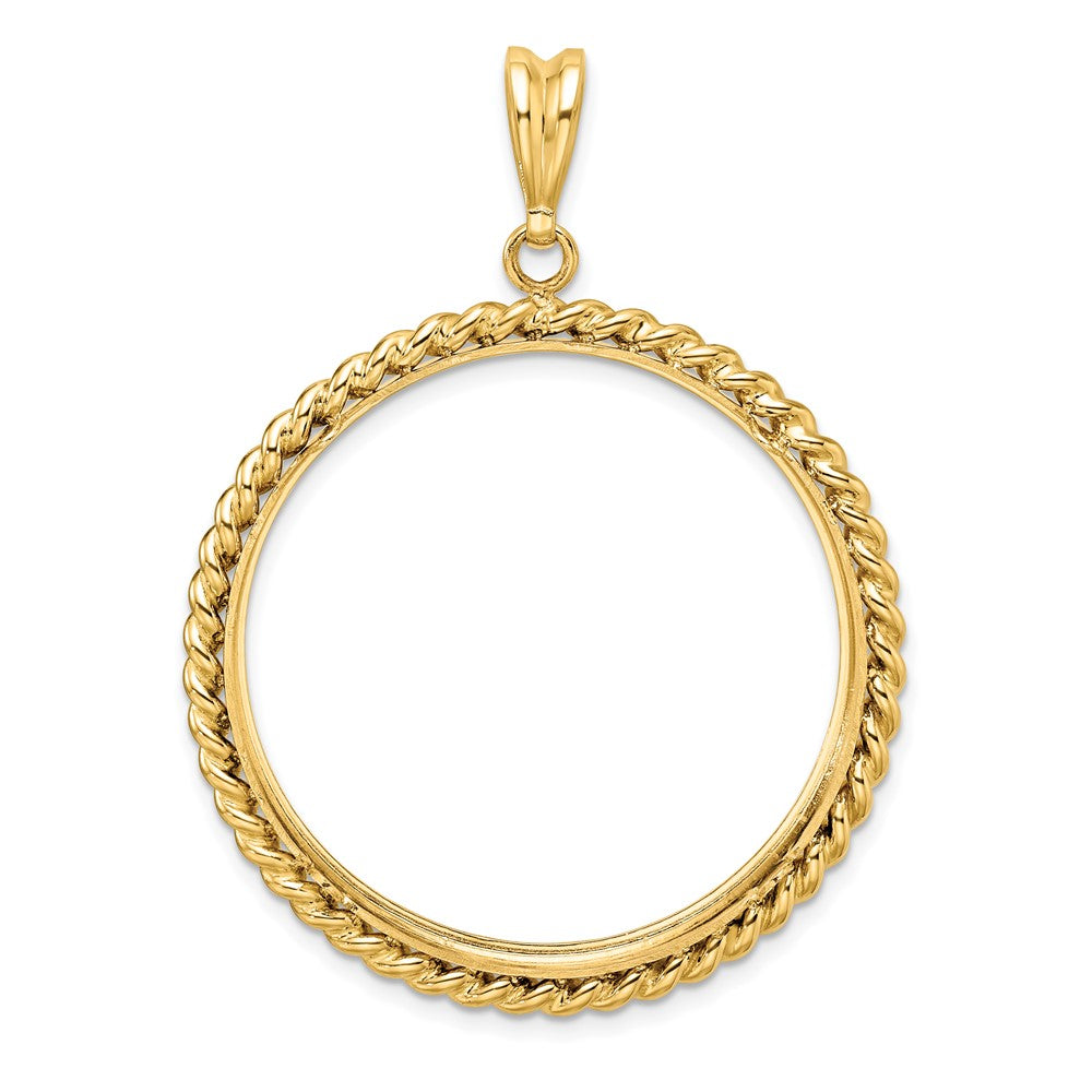 Wideband Distinguished Coin Jewelry 14k Polished with Twisted Wire 32.7mm Prong Coin Bezel Pendant