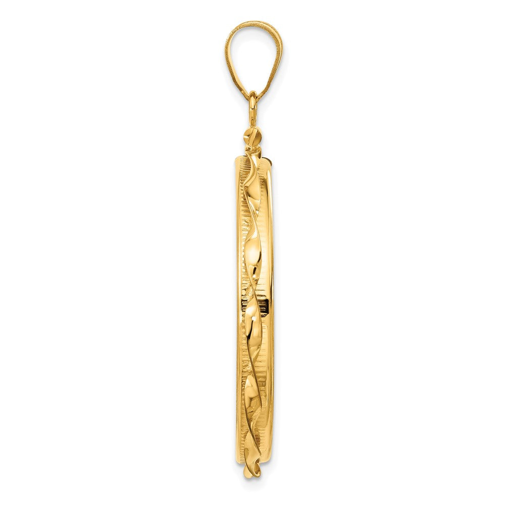 Wideband Distinguished Coin Jewelry 14k Polished Hand Twisted Ribbon 32.7mm x 3.00mm Screw Top Coin Bezel Pendant
