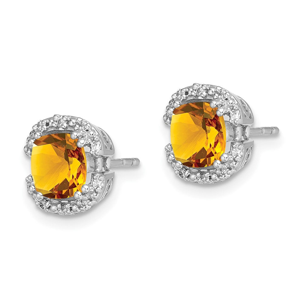 14k White Gold Cushion Citrine and Diamond Halo Earrings