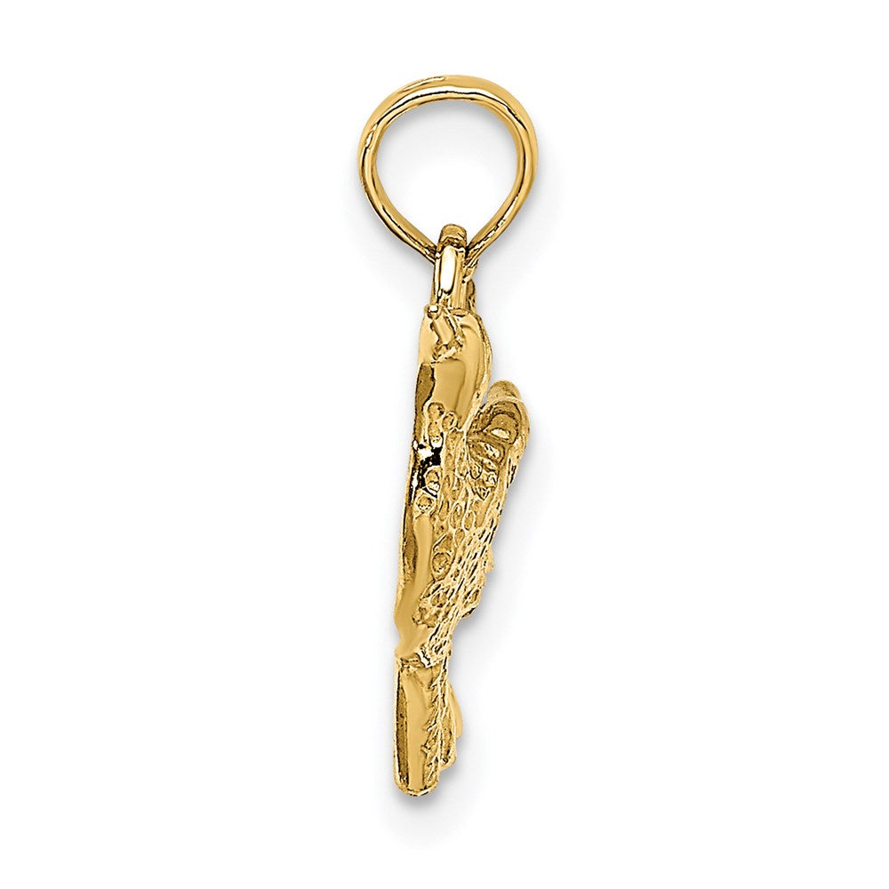 14K Engraved Hummingbird Charm