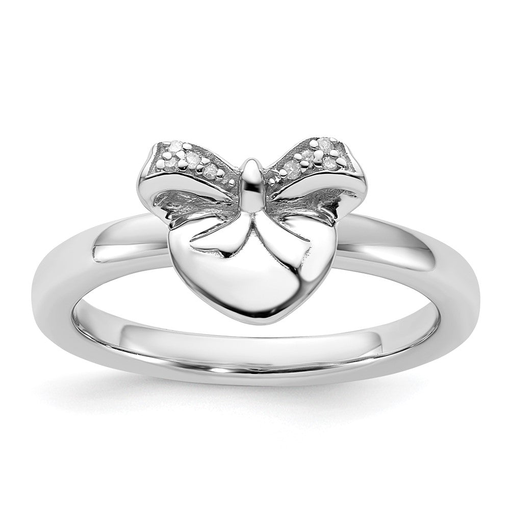 Sterling Silver Stackable Expressions Heart with Bow Diamond Ring Size -8