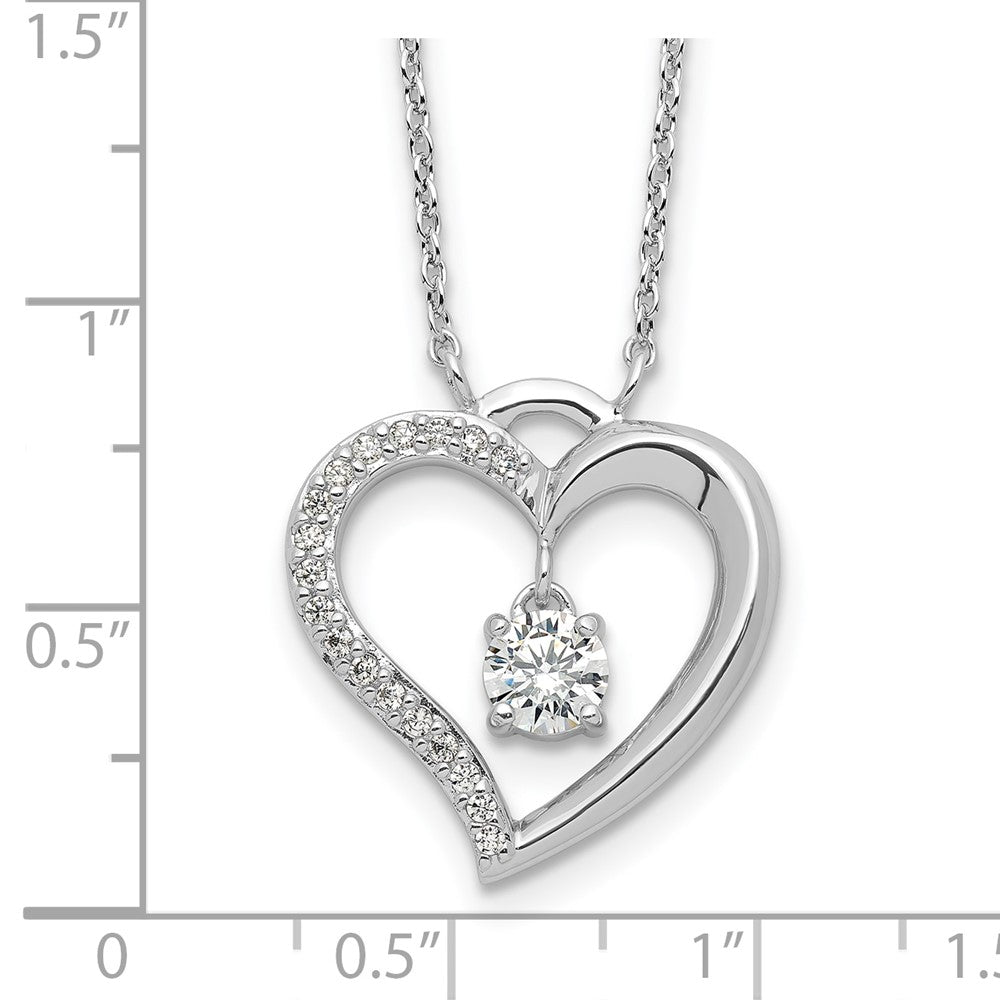 Sterling Silver Rhod-plated Polished CZ Open Heart w/1.25in Ext Necklace 16.5 Inches