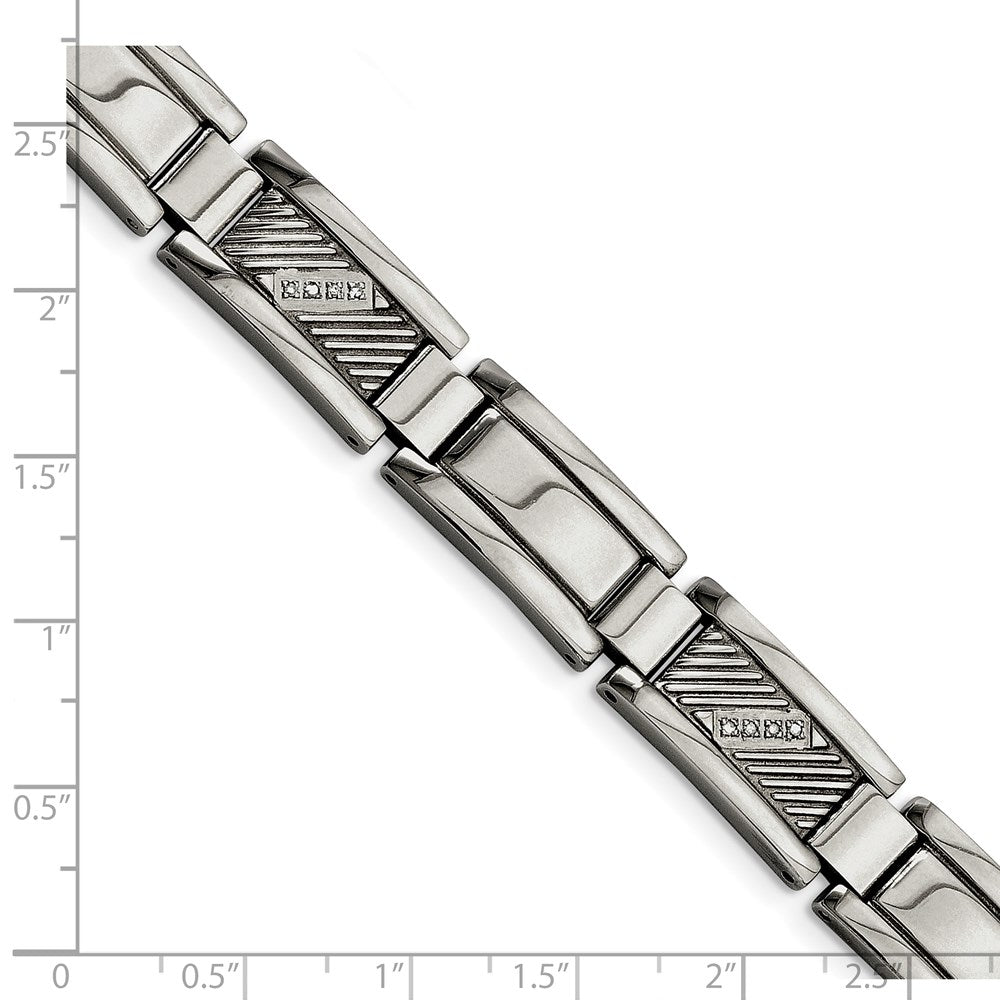 Stainless Steel Polished and Textured w/Diamonds 8.5in Bracelet 8.5 inches