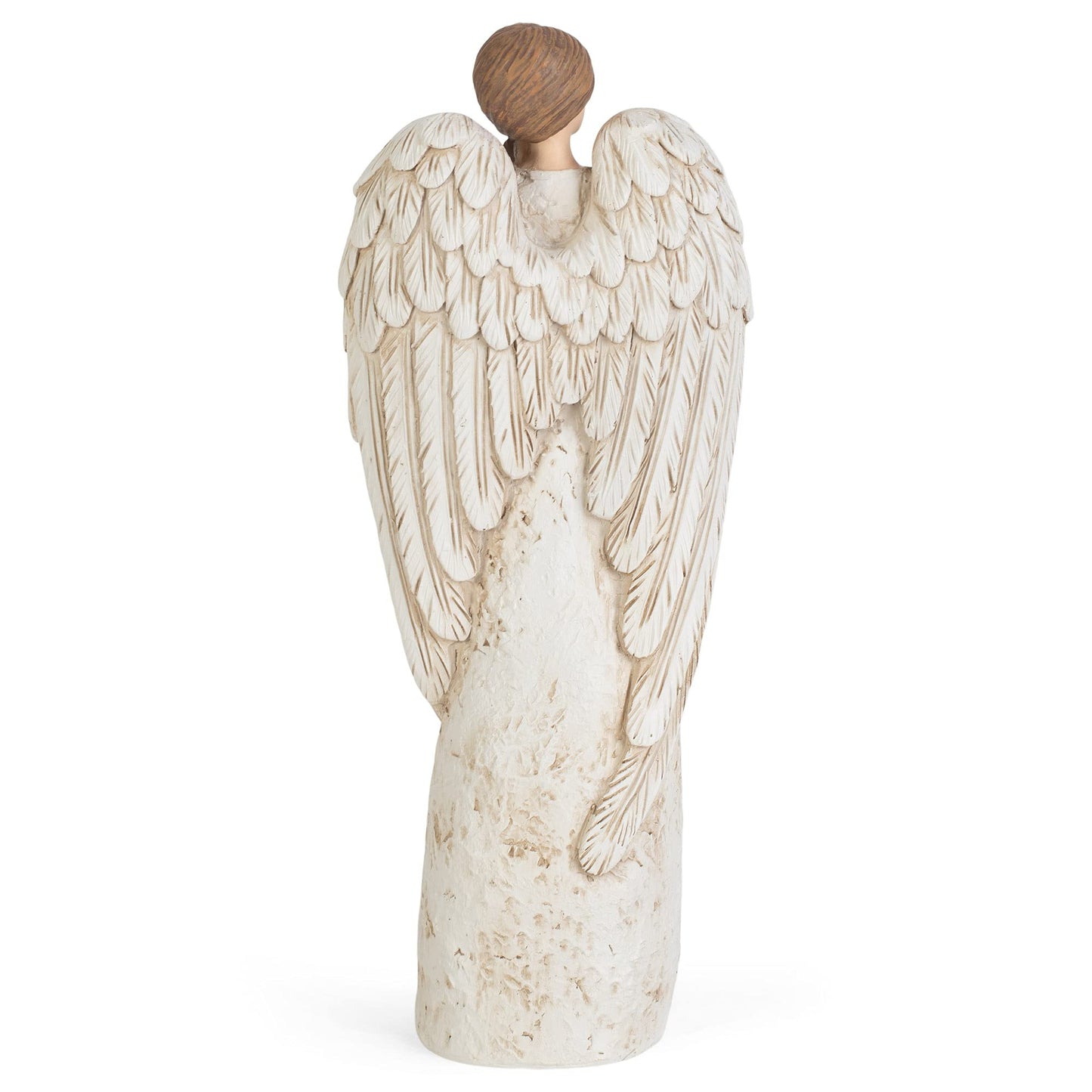 Speckled Cream Angel with Textured Wings and Cross 8 inch Resin Decorative Tabletop Figurine