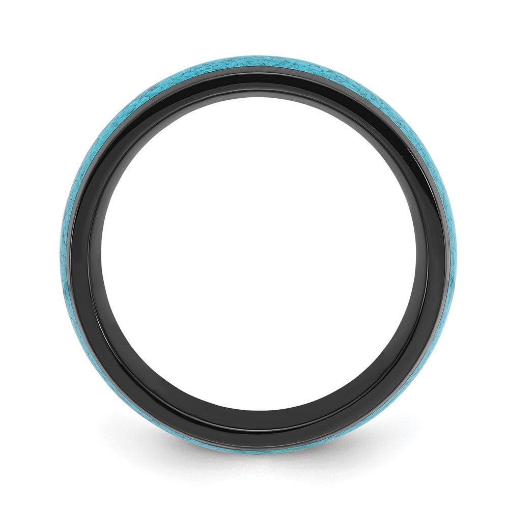 Chisel Stainless Steel Polished Black IP-plated with Imitation Turquoise Inlay 8mm Band Size - 9.5