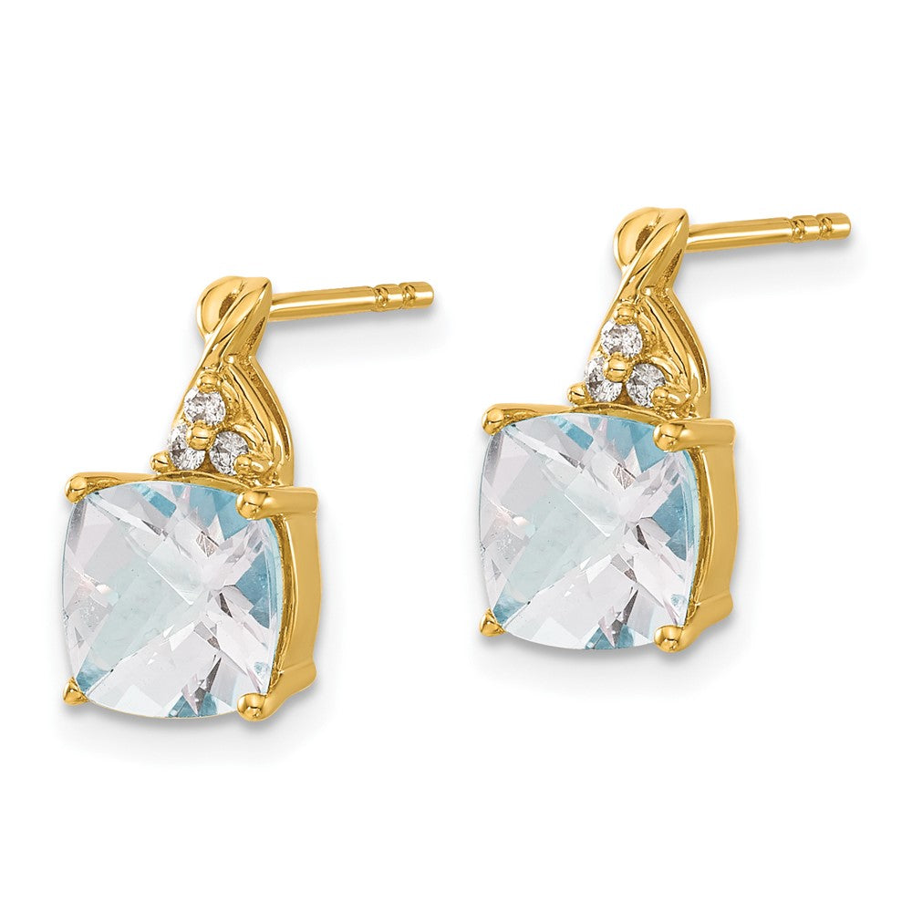 14k Checkerboard Aquamarine and Diamond Earrings