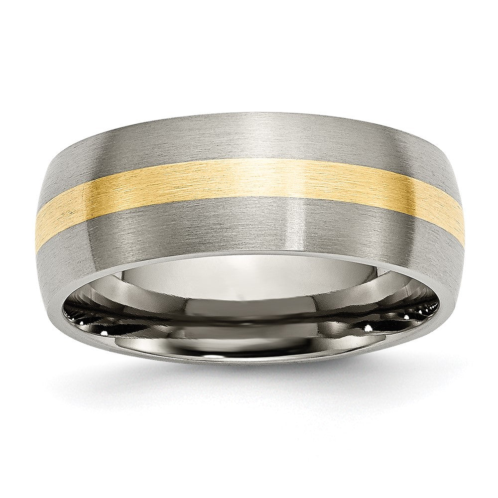 Titanium Brushed w/14k Yellow Inlay 8mm Band Size - 7