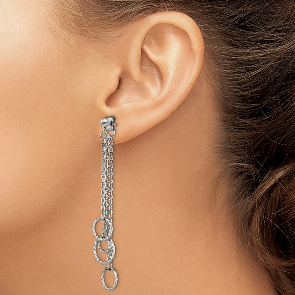 Stainless Steel Polished Multi Circles Front & Back Post Dangle Earrings