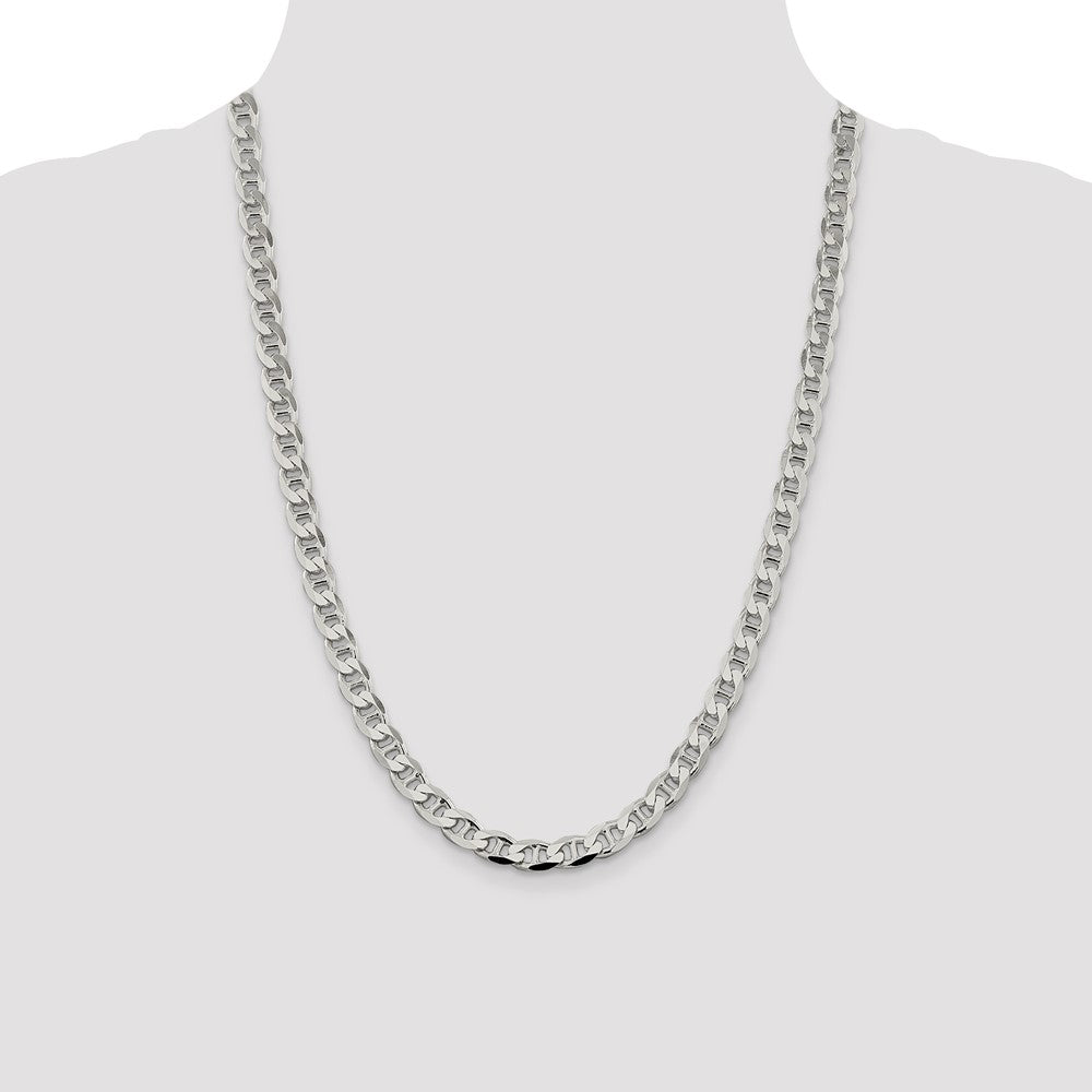 Sterling Silver 7.4mm D/C Flat Anchor Curb Chain 24 Inches