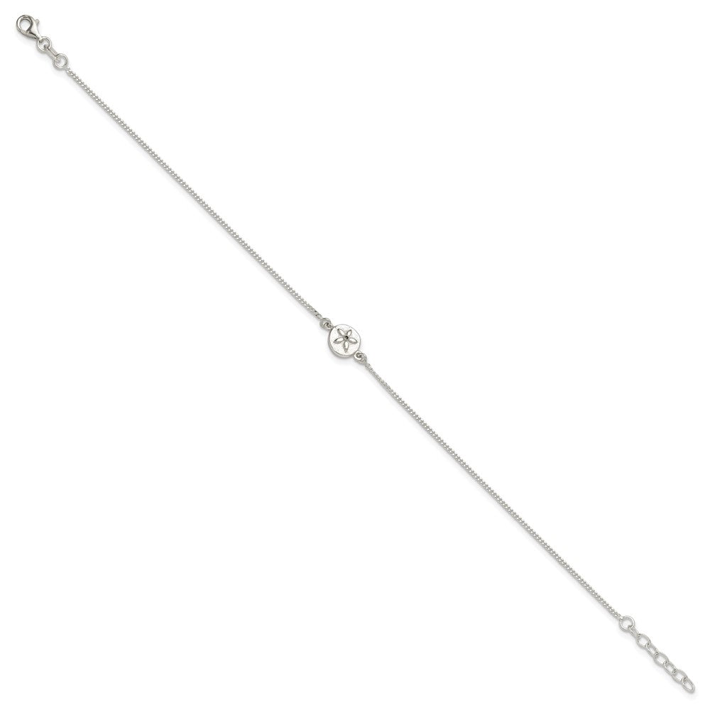 Sterling Silver with CZ Sand Dollar 9in Plus 1 in Ext. Anklet 9 inches