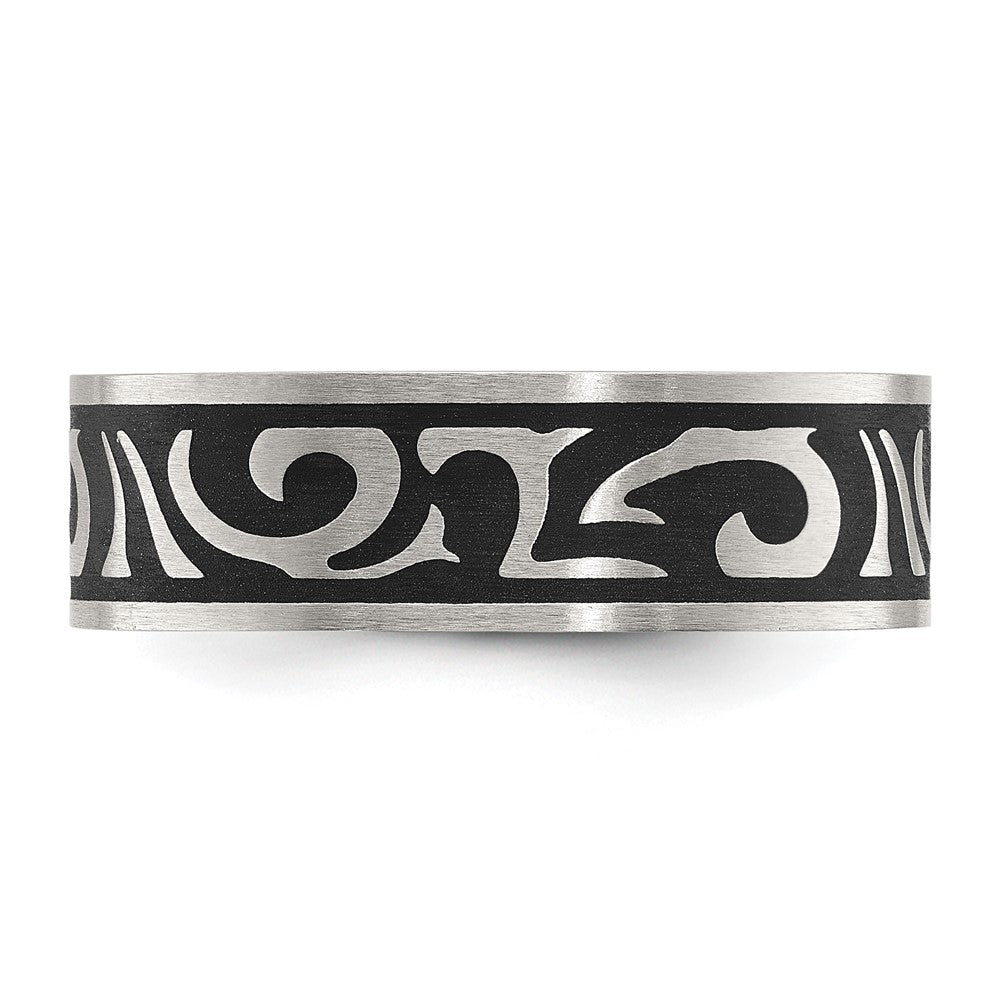 Stainless Steel Brushed Enameled Swirl Design 7mm Band Size - 12