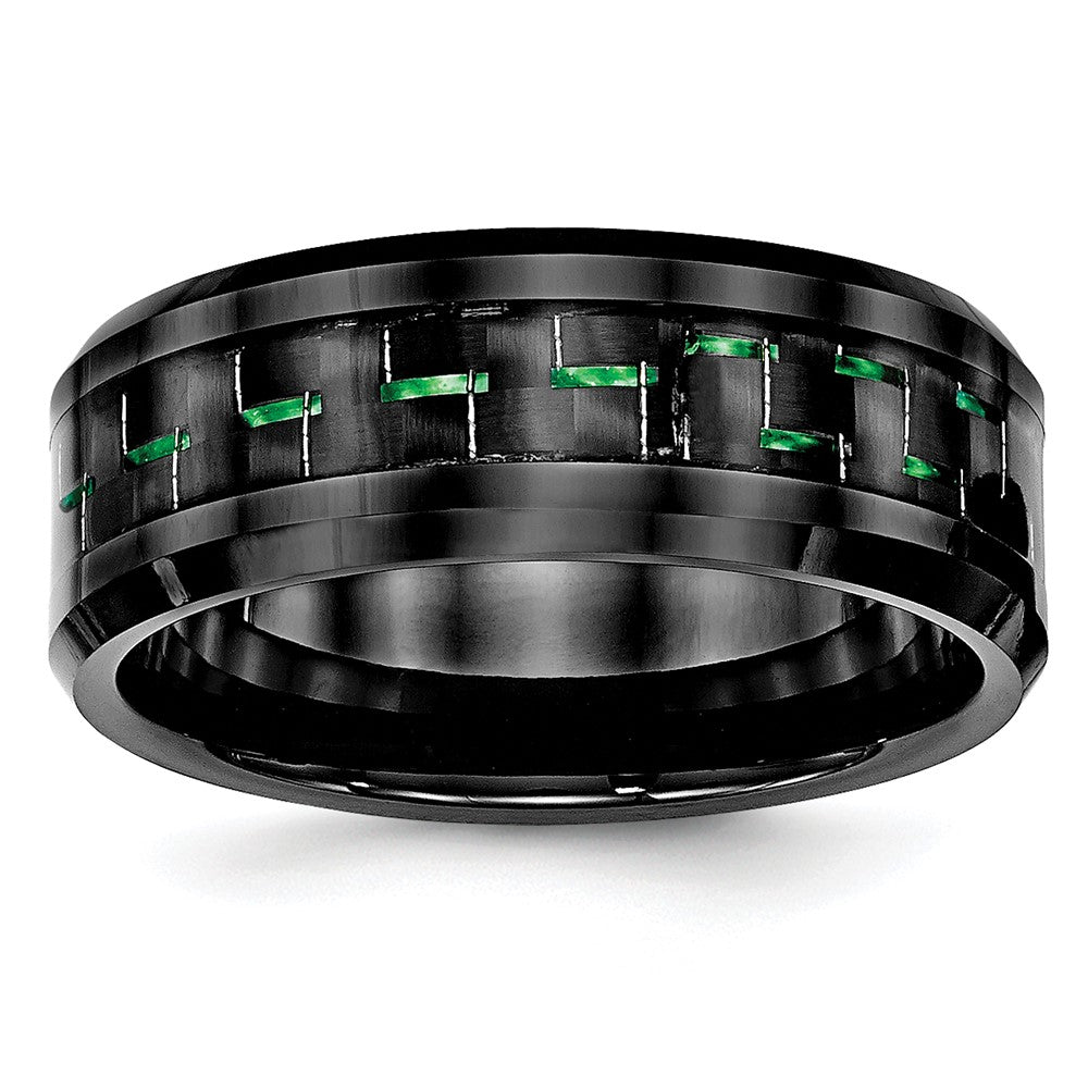 Ceramic Black with Green Carbon Fiber Inlay Beveled Edge Ring Size - 12.5
