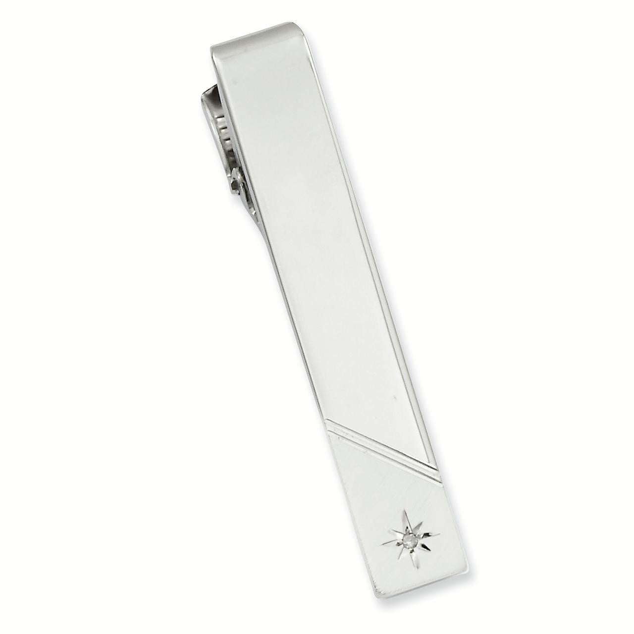 Kelly Waters Rhodium-plated .01 Ct. Diamond Polished and Satin Tie Bar GP3851