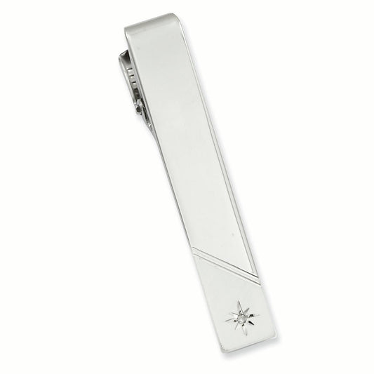 Kelly Waters Rhodium-plated .01 Ct. Diamond Polished and Satin Tie Bar GP3851