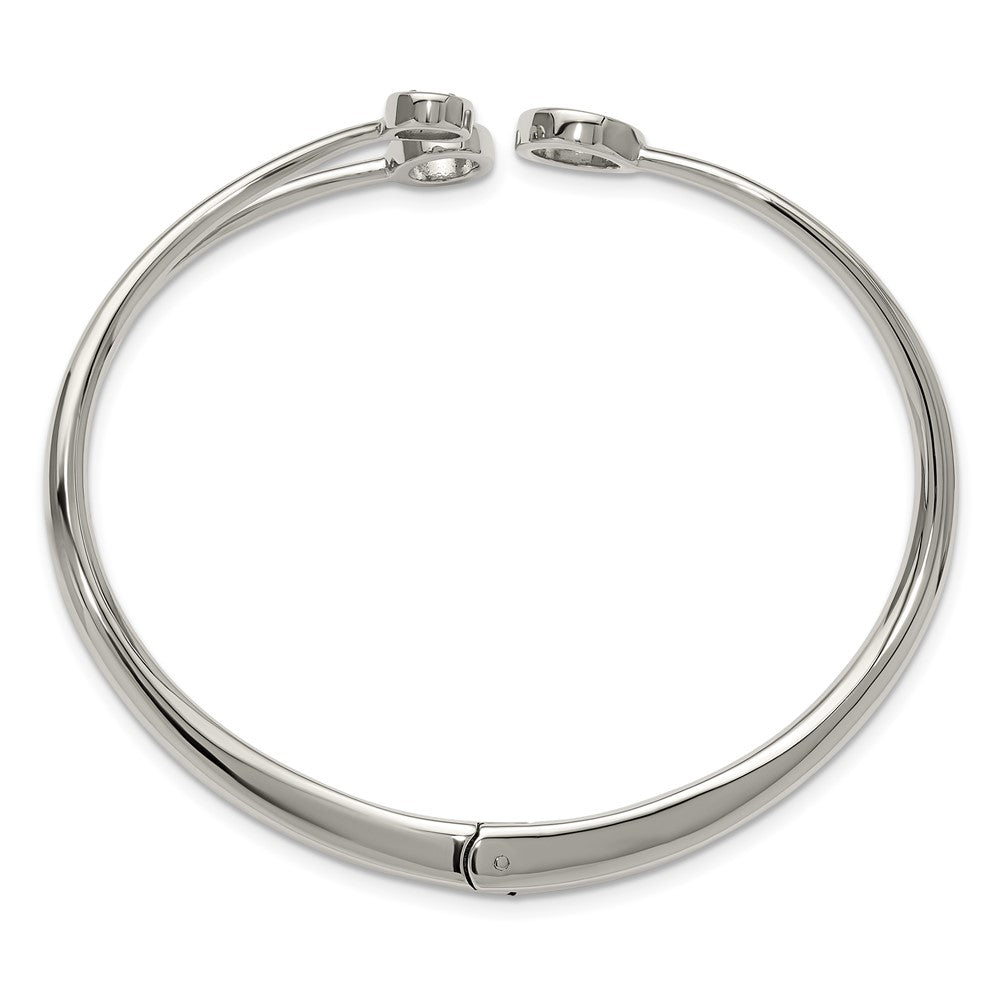 Chisel Stainless Steel Polished with Crystals 6.75 inch Hinged Cuff Bangle 6.75 inches
