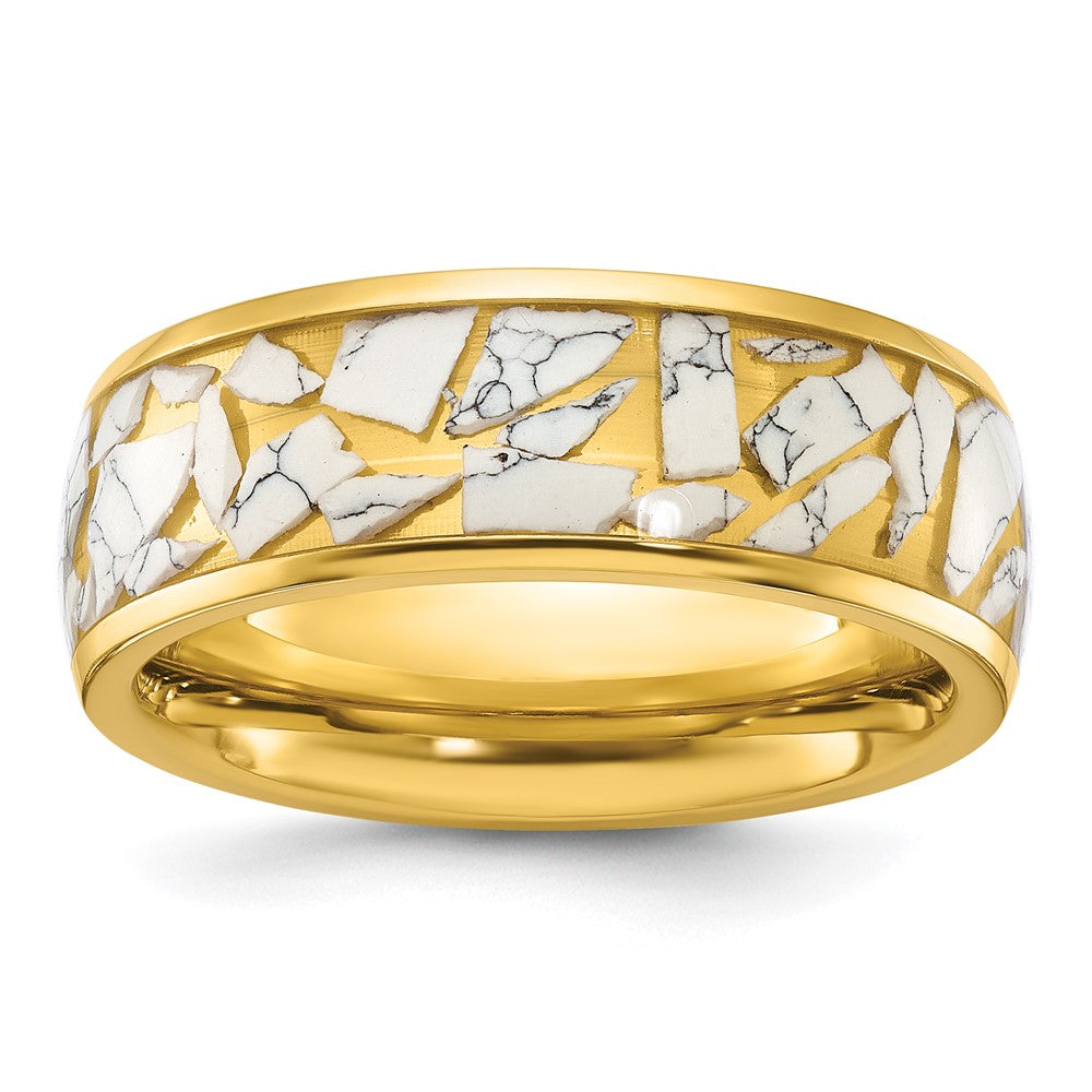 Chisel Titanium Polished Yellow IP-plated with Ceramic Fragments Inlay 8mm Band Size - 7