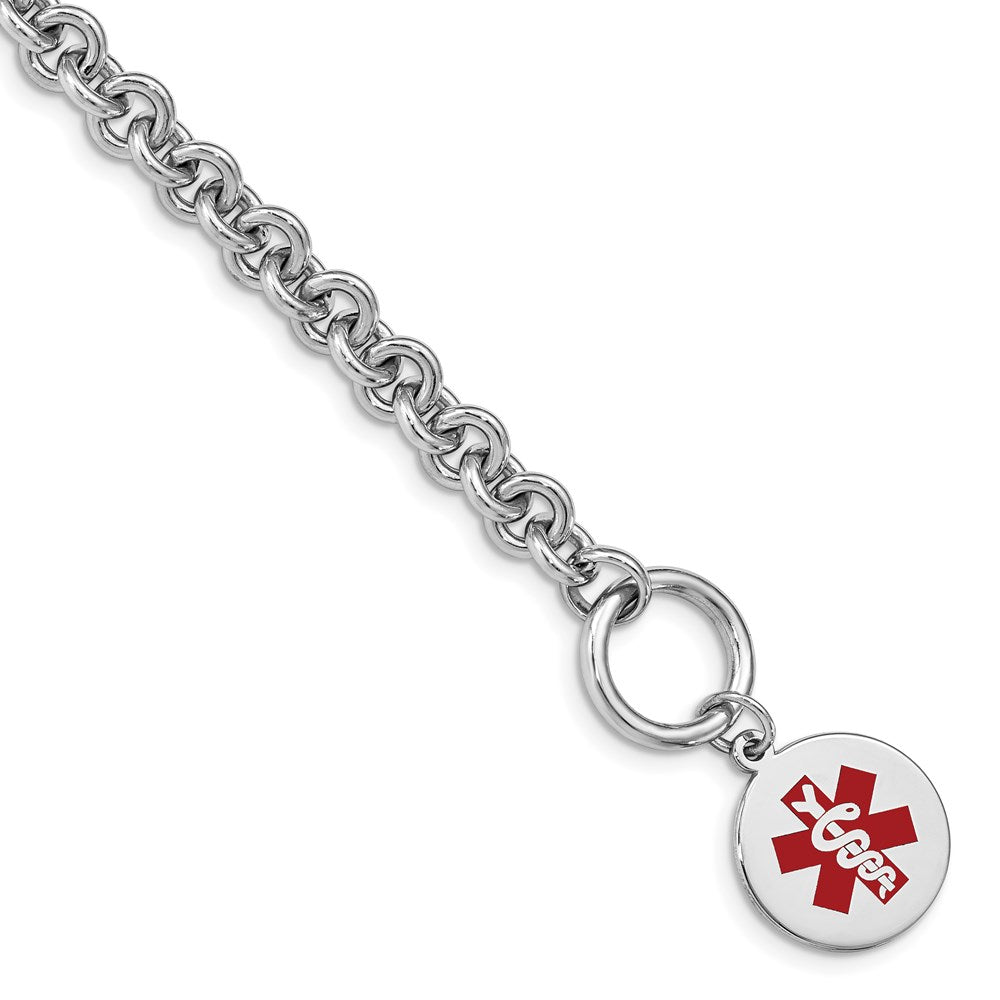 Sterling Silver Rhodium Engraveable Enamel Disc Medical ID Bracelet 7.75 inches