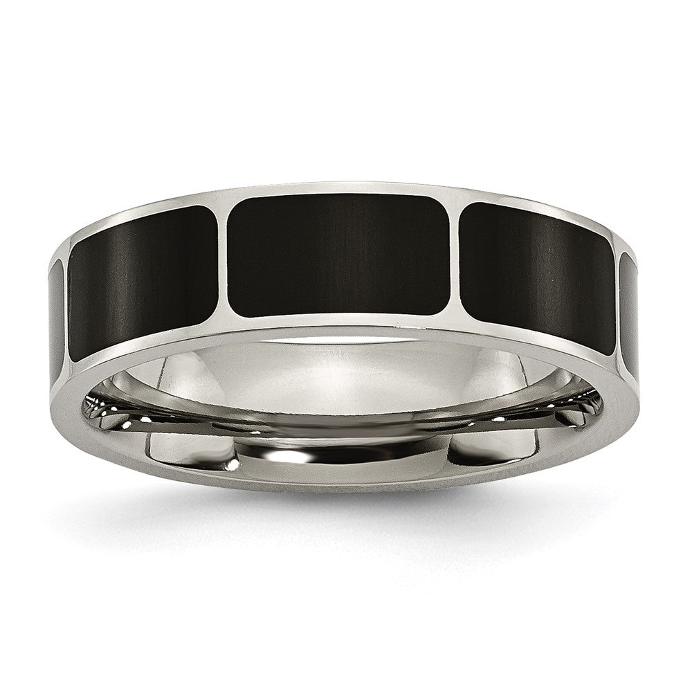 Titanium Polished Black Enamel 6mm Flat Band Size - 10