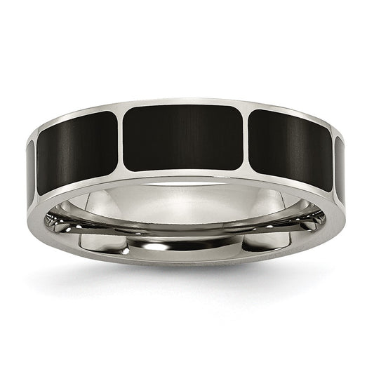 Titanium Polished Black Enamel 6mm Flat Band Size - 10