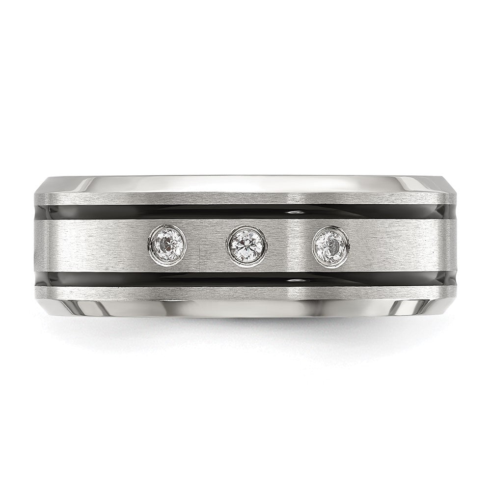 Chisel Stainless Steel Brushed and Polished Enameled with CZ 8mm Band Size - 12