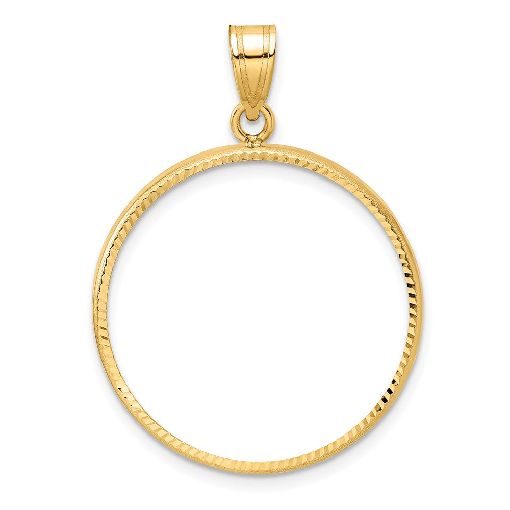 Wideband Distinguished Coin Jewelry 14k Polished and Diamond-cut 25.0mm Prong Coin Bezel Pendant