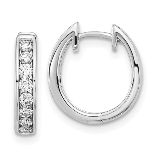 14K White Gold Diamond Hinged Hoop Earrings