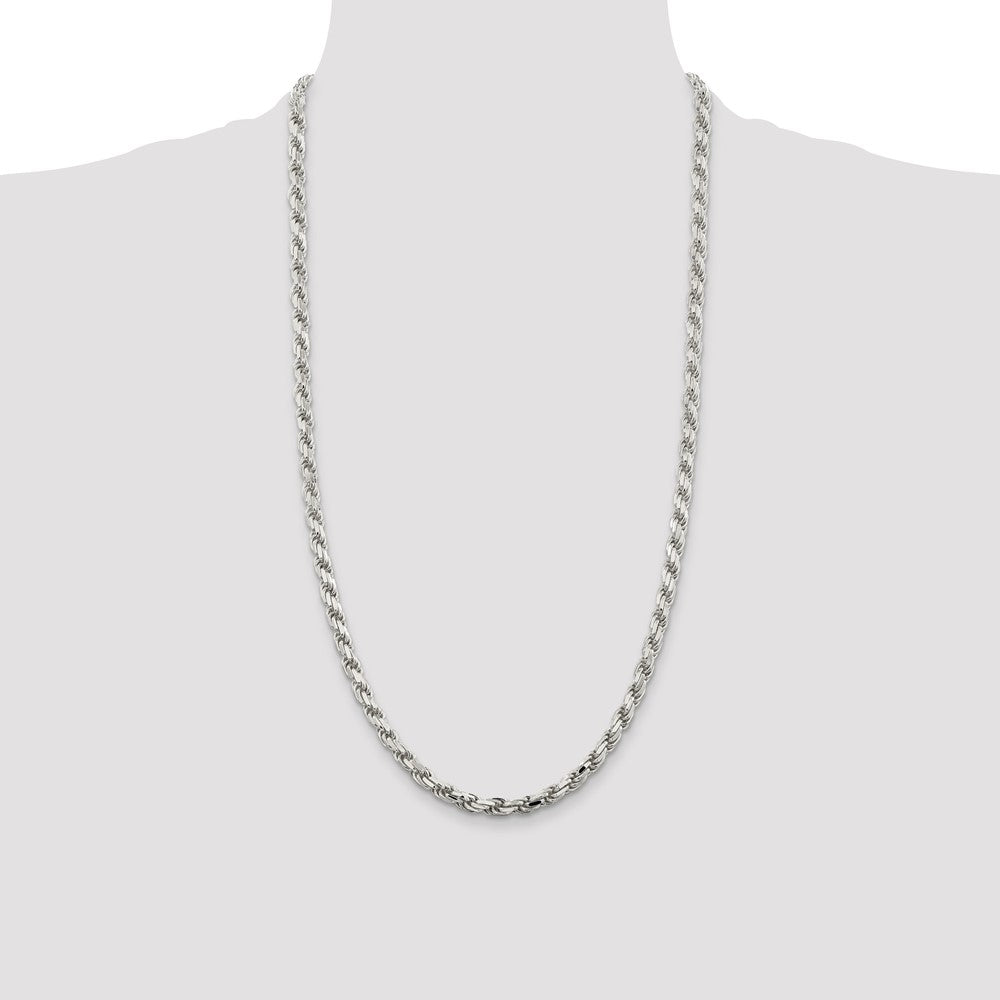 Sterling Silver 5.75mm Diamond-cut Rope Chain 28 Inches