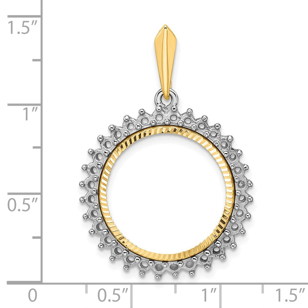 Wideband Distinguished Coin Jewelry 14k Two-tone Polished and Diamond-cut Diamond Circle 18.0mm Prong Coin Bezel Pendant Mounting