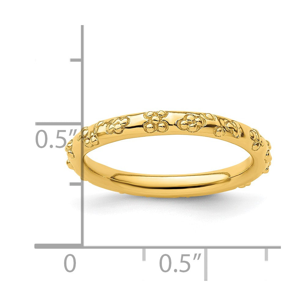 Sterling Silver Stackable Expressions Gold-plated Textured Ring Size -5