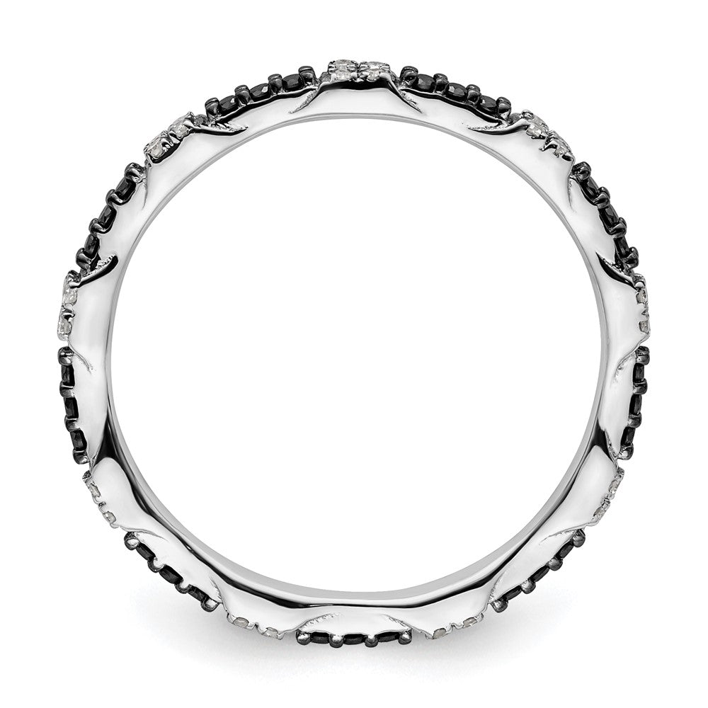 Sterling Silver Stackable Expressions Black & White Diamond Ring Size -7