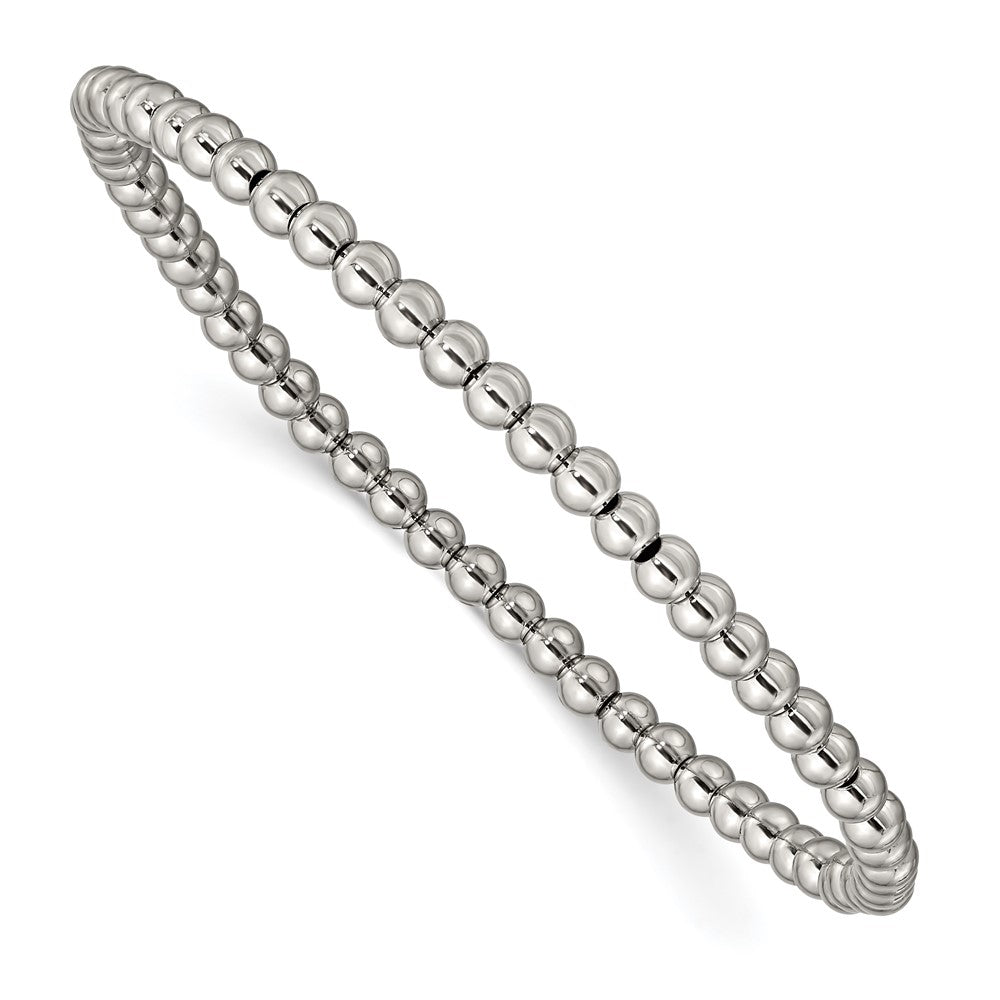 Stainless Steel Polished Beaded Stretch Bracelet 7.25 inches