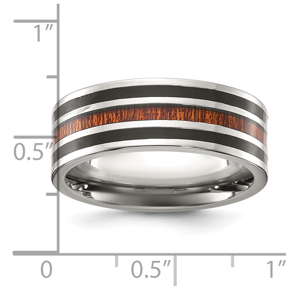 Chisel Titanium Polished with Black Resin and Wood Inlay 8mm Band Size - 11.5