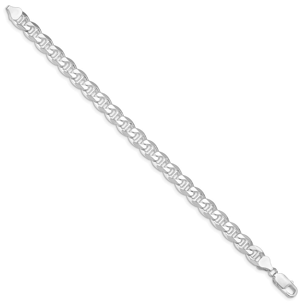 Sterling Silver Rhodium-plated 8.25mm D/C Flat Anchor Curb Chain 8 inches
