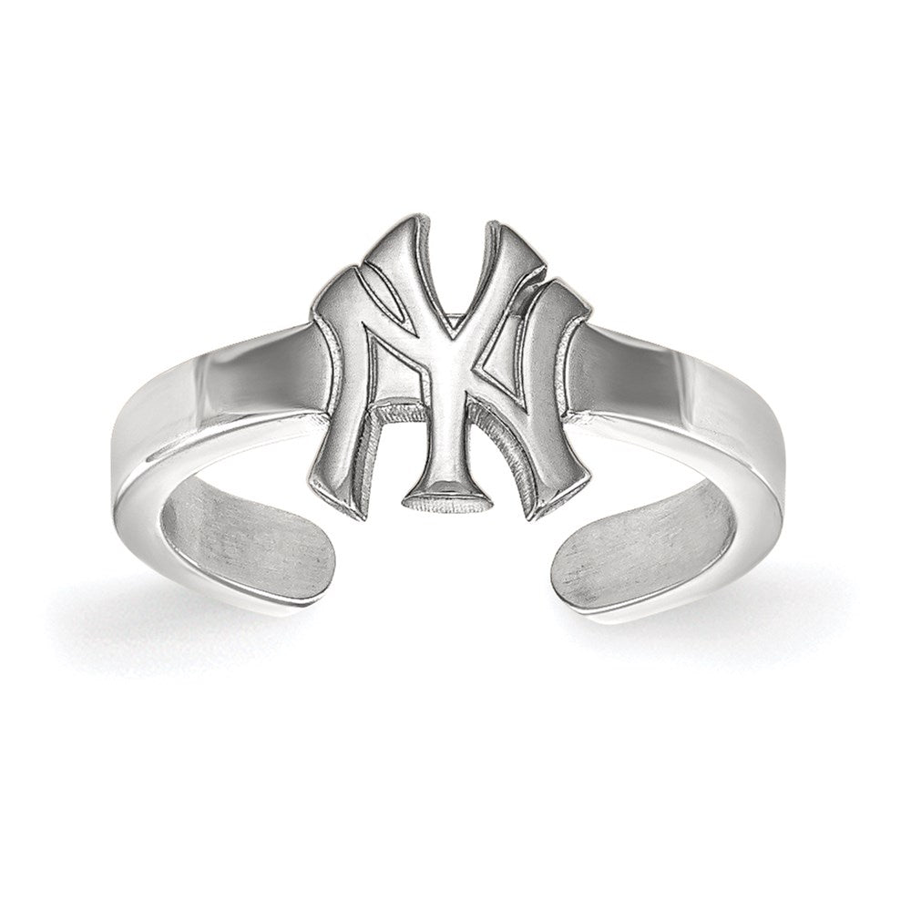 Sterling Silver Rhodium-plated MLB LogoArt New York Yankees N-Y Toe Ring