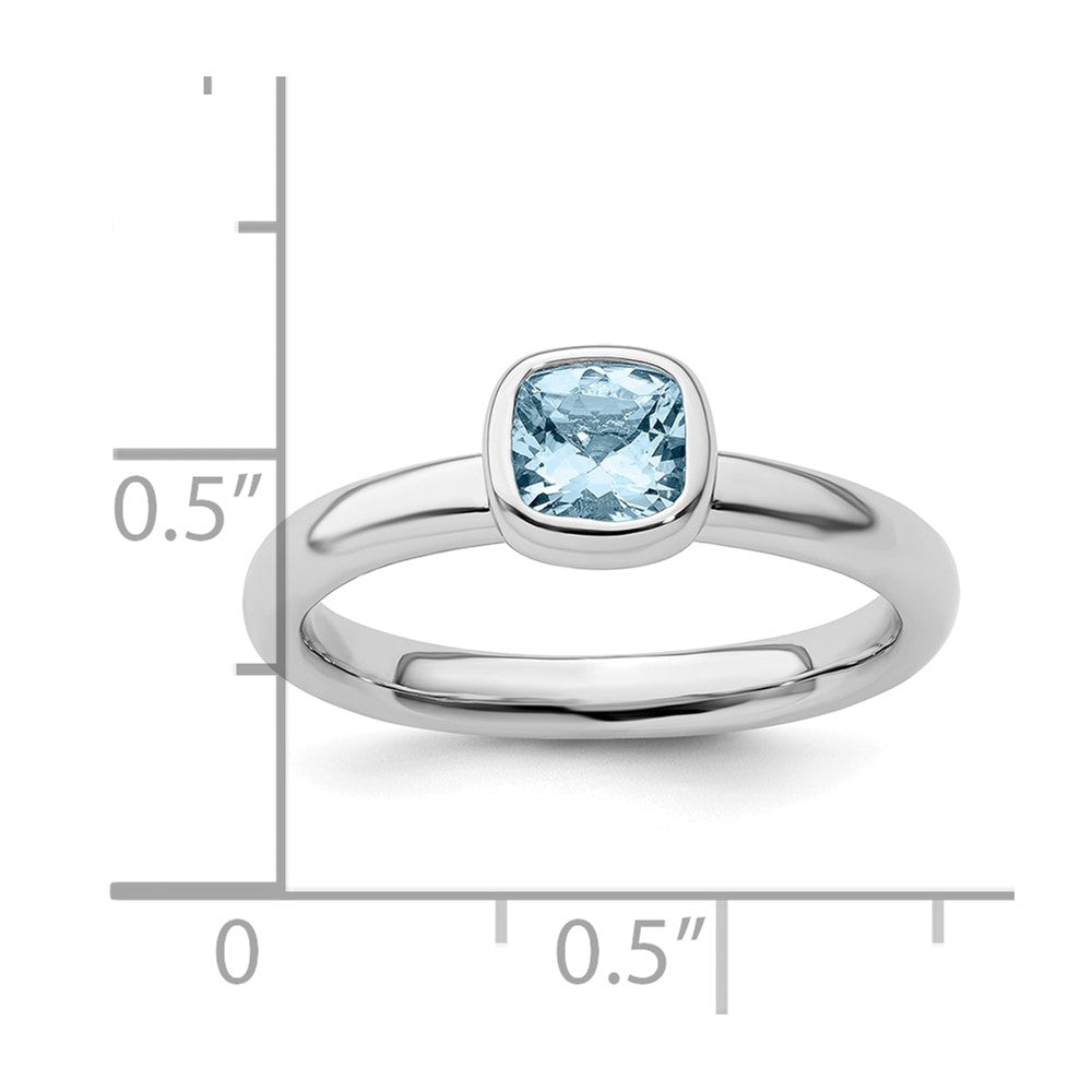 Sterling Silver Stackable Expressions Cushion Cut Aquamarine Ring Size -5