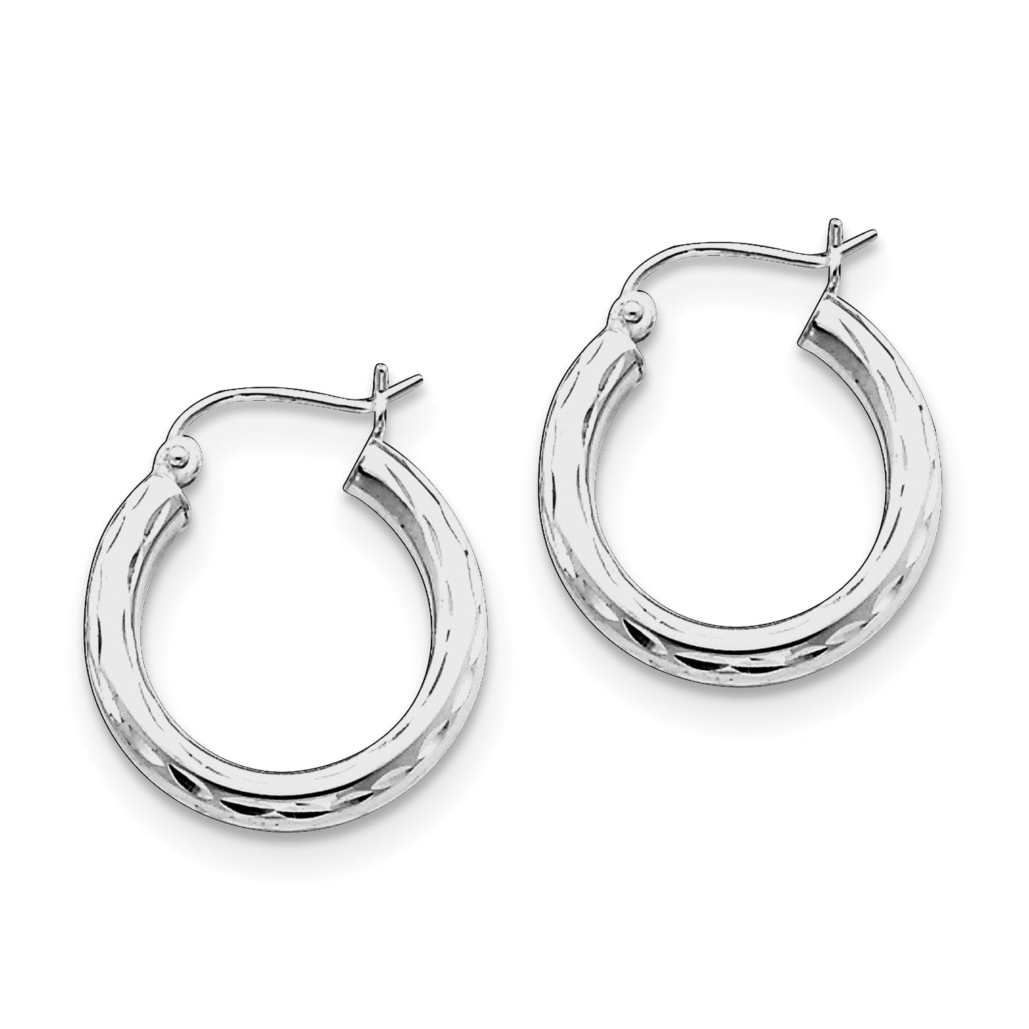 Sterling Silver Rhodium-plated 3.00mm Diamond-cut Hoop Earrings