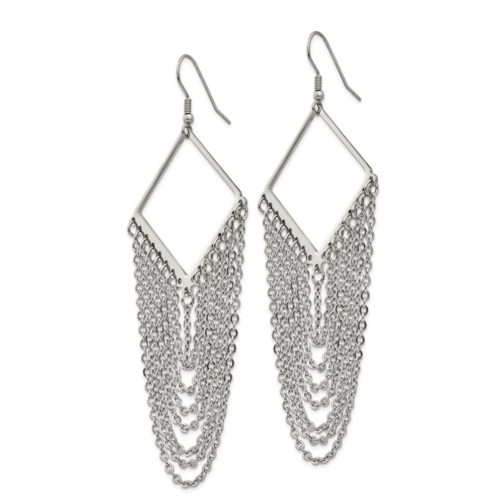 Stainless Steel Polished Multi Chain Dangle Shepherd Hook Earrings