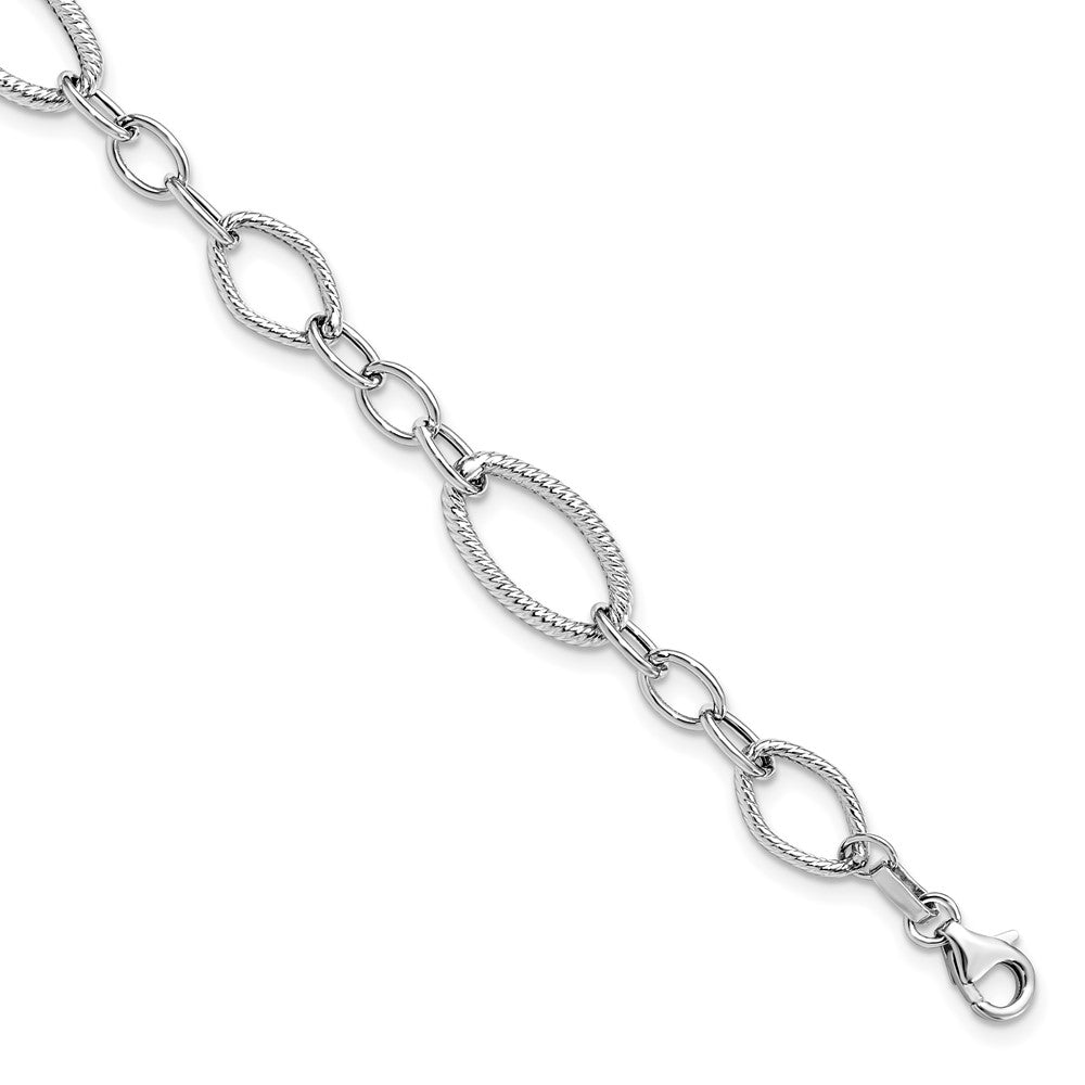 14K White Gold Polished and Textured Link Bracelet 7.5  inches