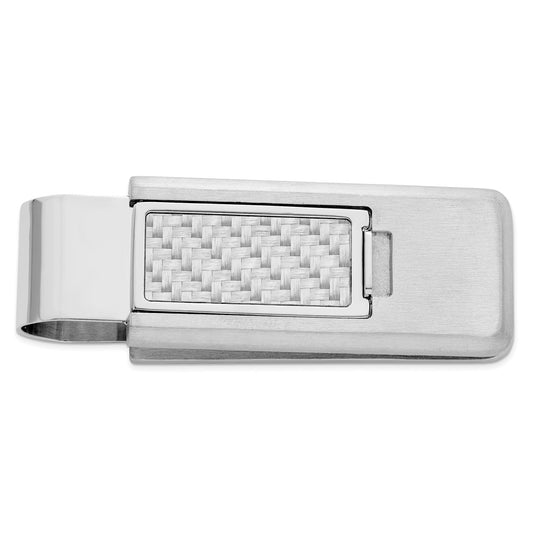 Kelly Waters Stainless Steel with Grey Carbon Fiber Inlay Flip Money Clip