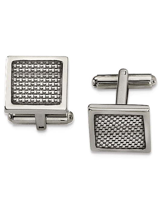 Stainless Steel Polished w/Grey Carbon Fiber Inlay Cuff Links