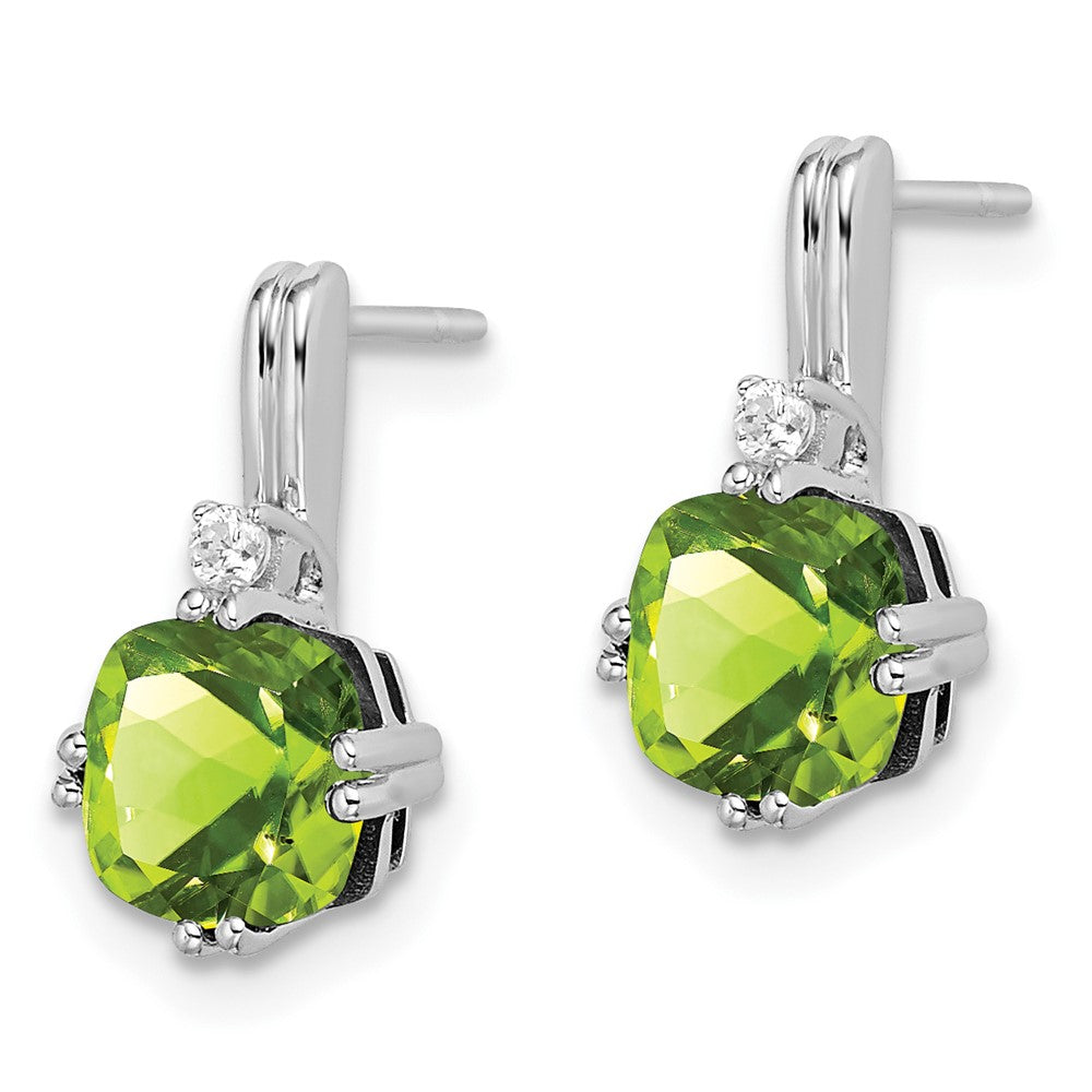 14k White Gold Cushion Peridot and Diamond Earrings